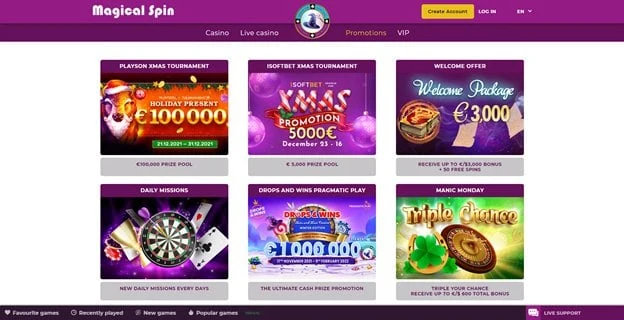 Magical Spin promotions page